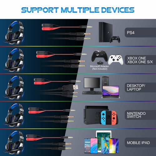 Pro Gaming Headset with led light FOR PC,PS4,XBOX,LAPTOP,SWITCH - Picture 7 of 9