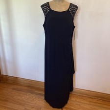 New R M Richards size 20 W navy beaded rhinestones at shoulders long dress