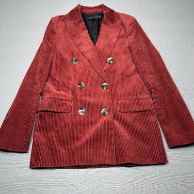 Zara Coat Womens XS Orange Chunky Corduroy Double Breast Six Button Casual 