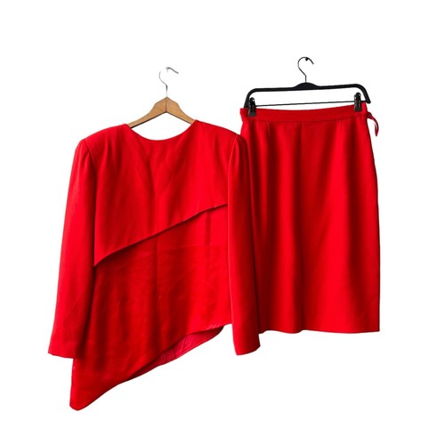 Vtg PIERRE BALMAIN Paris Skirt Suits Women’s 10 Red Asymmetrical Long Sleeve - Picture 3 of 6
