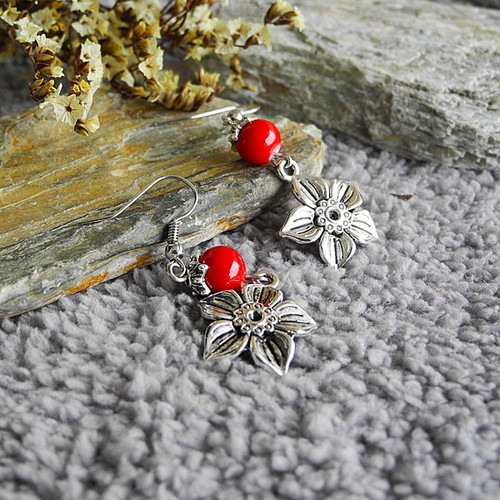 Boucles D'oreilles Pendantes Style Tibétain - Alliage Et Verre - Neuf Sans Emballage