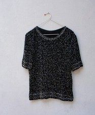 1960s handmade beaded Blouse, Black Beaded Top