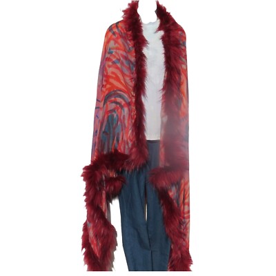 Faux Fur|Yak+Sheep Wool Blend|Cape/Wrap| Oversize|Handcrafted|Handloomed|Red
