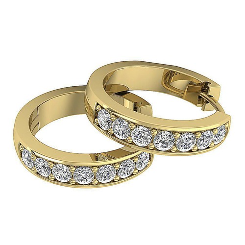 Natural Diamond 0.25 Ct I1 G Hoop Earrings Pave Set 14K White Yellow Rose Gold - Picture 7 of 12