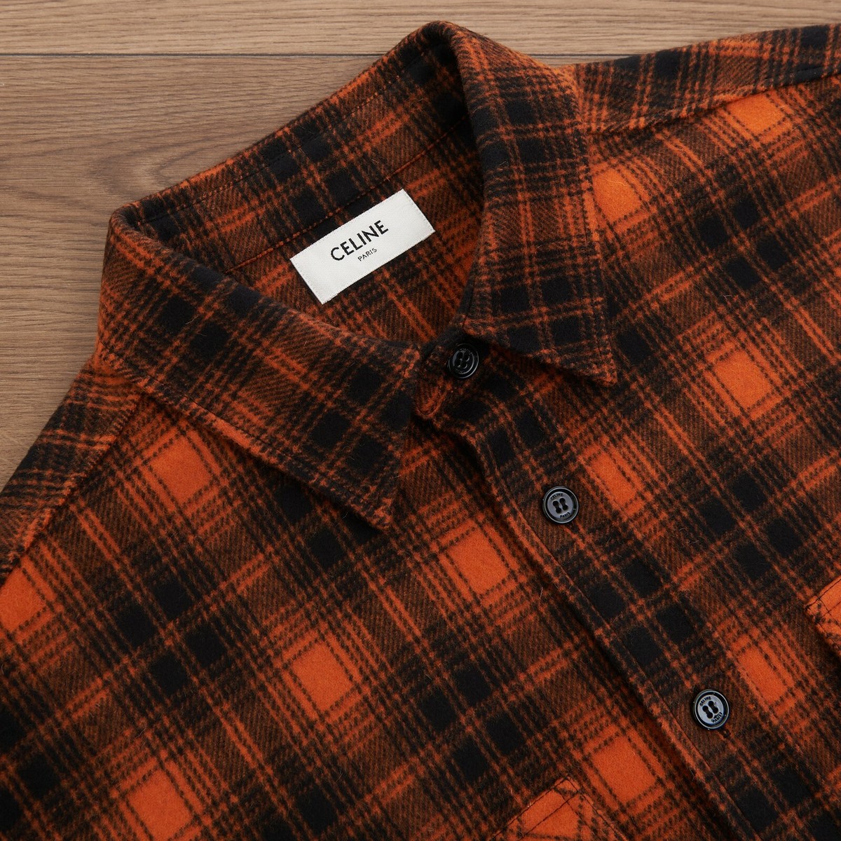CELINE 1100$ Orange/Black Checked Wool Lumberjack Shirt