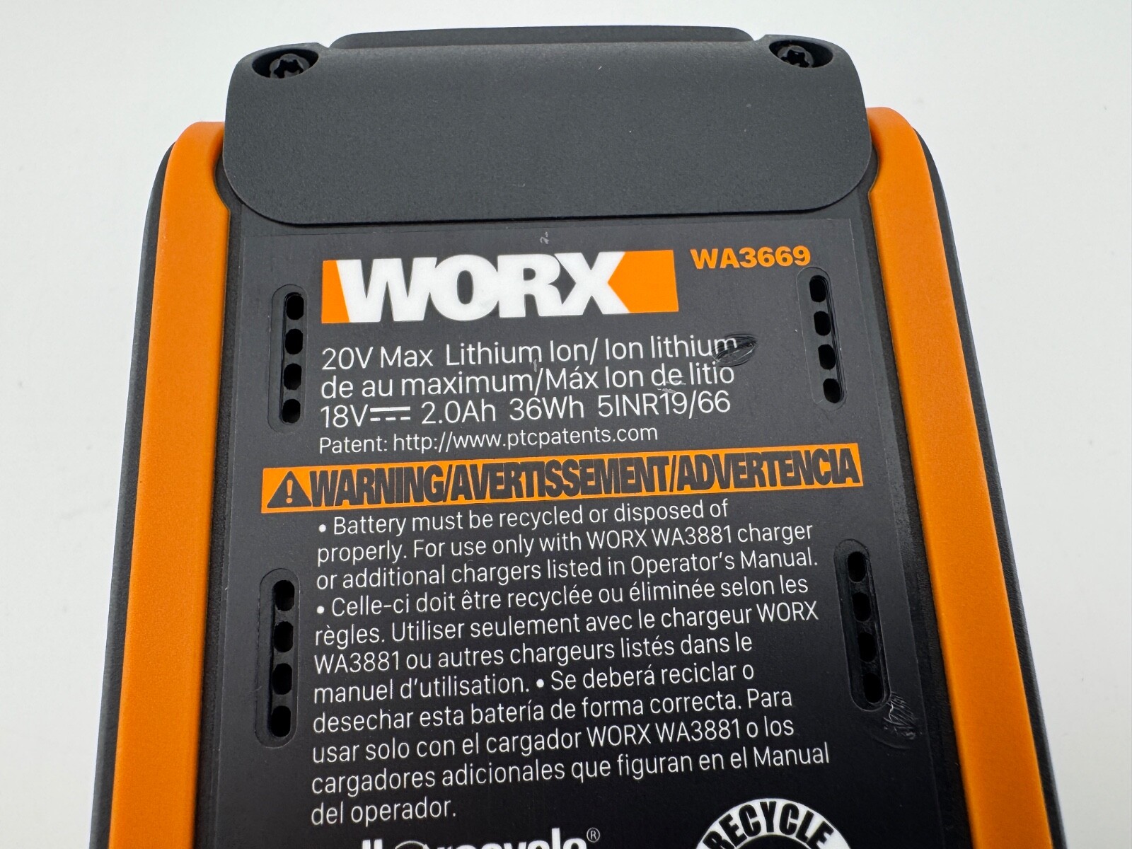 WORX [WA3669] 20V MAX POWER SHARE 2.0 AH LI-ION RECHARGEABLE BATTERY