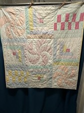 Handmade Signed Quilt Blanket Pink  Blue Patchwork Largo, FL 42  X 43  