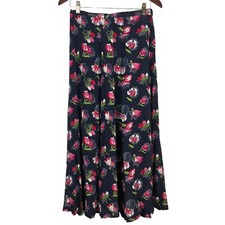 Vintage Koret Size 10 Medium Midi Skirt Black Pink Floral Pleated Cottage Core