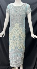 JS COLLECTIONS 6 Dress Blue Silver Mint Santiago Soutache Midi Lace