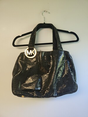 Michael Kors Medium Printed Snakeskin Leather Bag Black