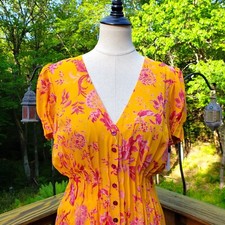 Carolina Herrera Yellow & Fuchsia Floral Silk Midi Dress 10 NWT