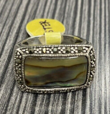 VINTAGE 925 STERLING SILVER, MARCASITE AND ABALONE SHELL RING SIZE 6