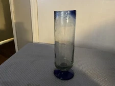 Vintage Art Glass Vase Blue Hand  Blown  T20 #30