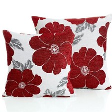 Modern Poppy Chenille Floral Damask Jacquard Pattern Zipped Cushion Covers