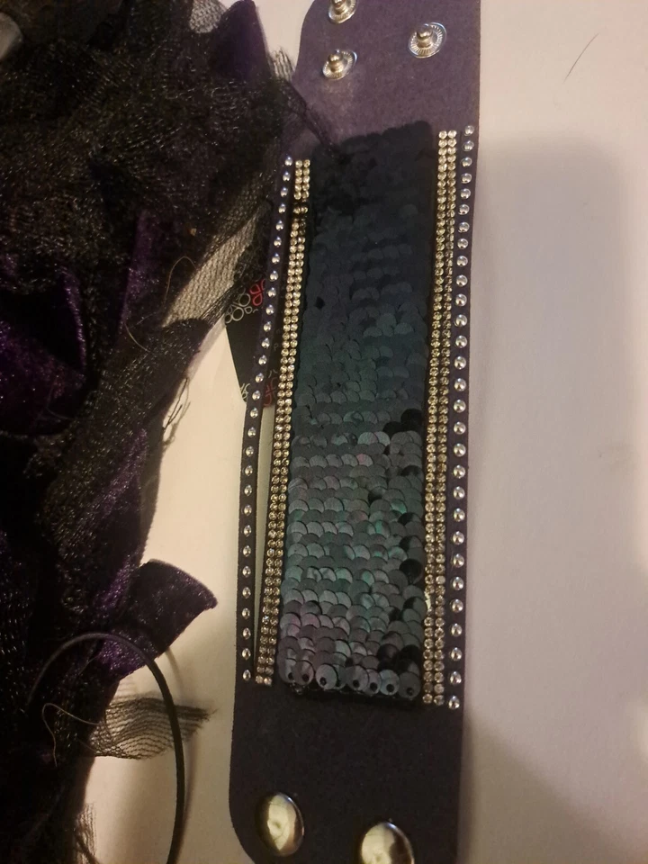 Disfraz Hechicera Grande 12-14 Vestido Púrpura y Negro Accesorios FALTA CINTURÓN Foto 3 de 4