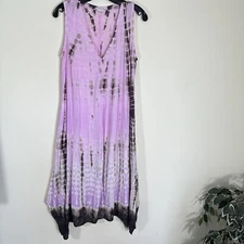 CITRON Santa Monica Colorful Tie Dye Maxi Tank Dress Vneck Purple Hanky Hem M