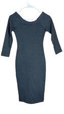 Zara Trafaluc (Sz S) Gray Dress 3/4 Sleeve Bodycon Scoop Neck Midi Stretch