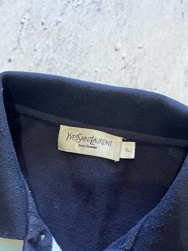 YVES SAINT LAURENT SPELLOUT LOGO YSL NAVY POLO TEE SIZE XL - Picture 3 of 4