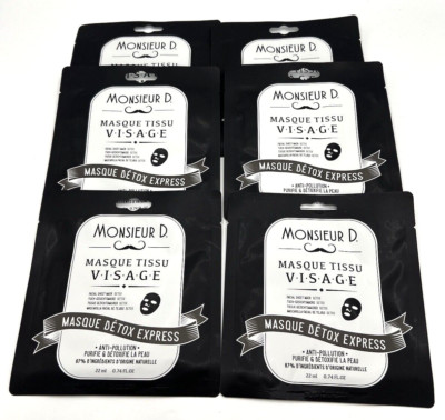 6x 22 ml Detox Express Gesichtsmaske Monsieur D. Masque Tissu Visage Tuchmaske