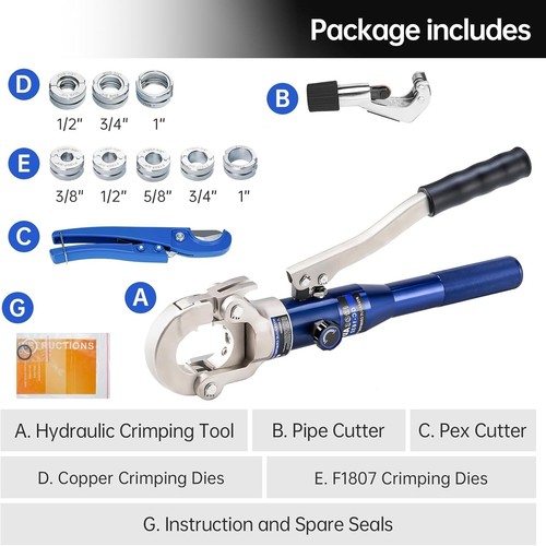 Aluminum Alloy Hydraulic Crimping Tool for Copper & PEX - 5 Die Sizes Included - Picture 5 of 8