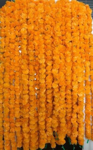 Indian Traditional Diwali Decoration Artificial Yellow Marigold Garland 10 Pcs