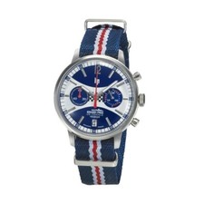 Lip Rallye Meca 670065 Men Blue White Canvas Straps Chronograph Dial Watch 39mm