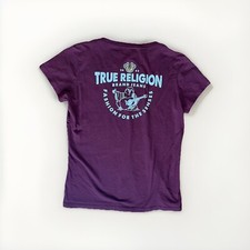 True Religion Jeans V-Neck Burnout Logo Tee T- Shirt XL L Red Burgundy Burgandy