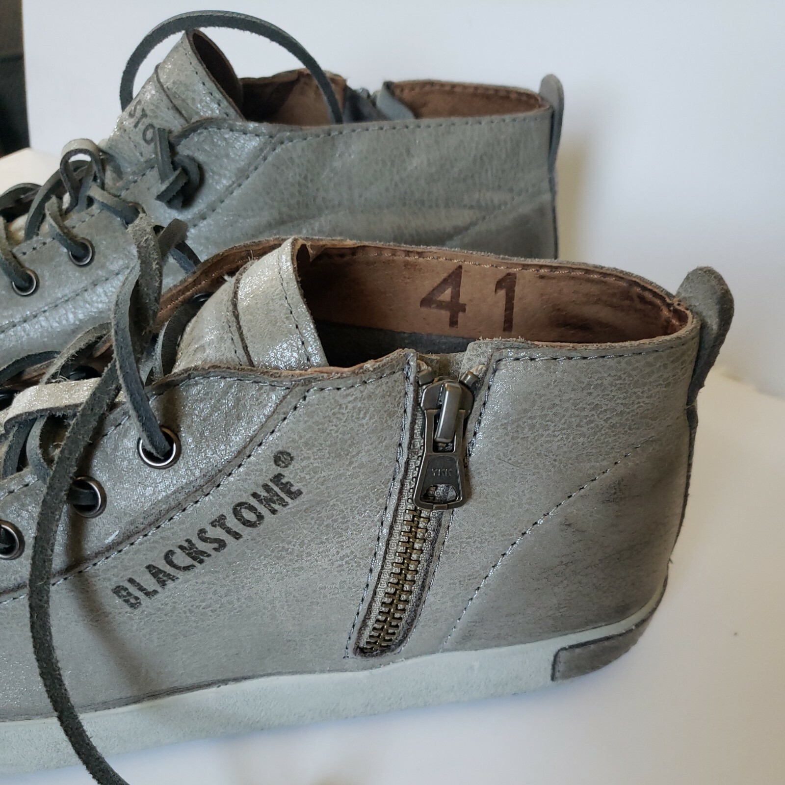 BLACKSTONE JL17 Gray Leather Zipper Fashion Sneakers EUR 41 Approx. US
