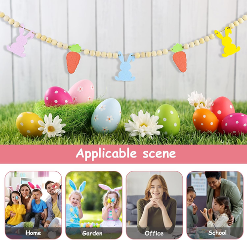 Easter Wooden Beads Garland 4.1Ft Colorful Bunny Carrot Garland Easter Day Woode - Picture 7 of 12