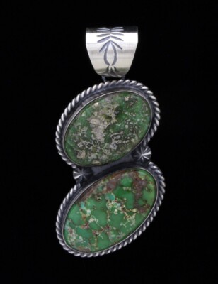 Double-Stacked Natural Verde Valley Turquoise Pendant By Raymond Delgarito