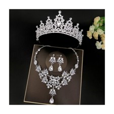 Bridal Tiaras Crown Set Earrings Necklace Hair Accessories Set Bridal Tiaras