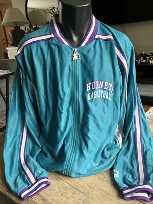 Starter Vintage Charlotte Hornets Teal Blue Full Zip Warmup Jacket Men s Sz L