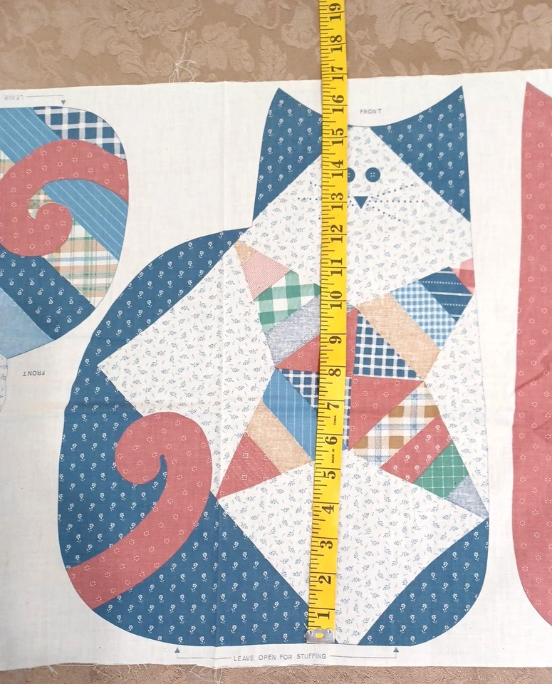 2 Cats Plush Stuff Animals VTG Cranston Fabric Sew Panel - Image 2 of 4