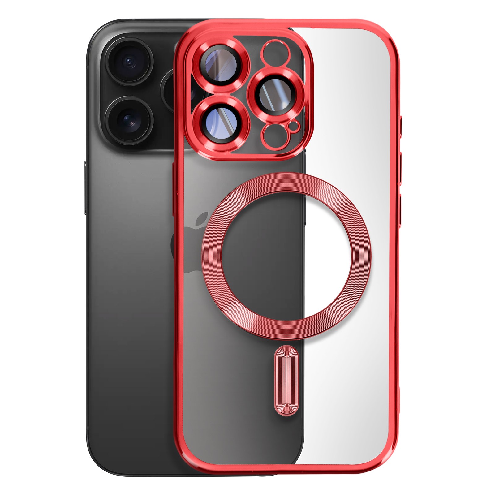 Coque silicone iPhone 16 Pro rouge anti-choc à contour chrome surélevé