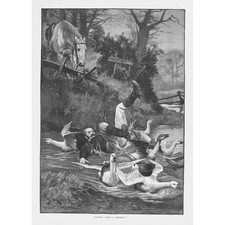 Victorian Hunting Scene - What a Surprise! - Antique Print 1892