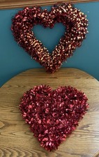 Pre Owned 4 Red Hanging Glittered Styrofoam Hearts  2 Tinsel Heart Decor