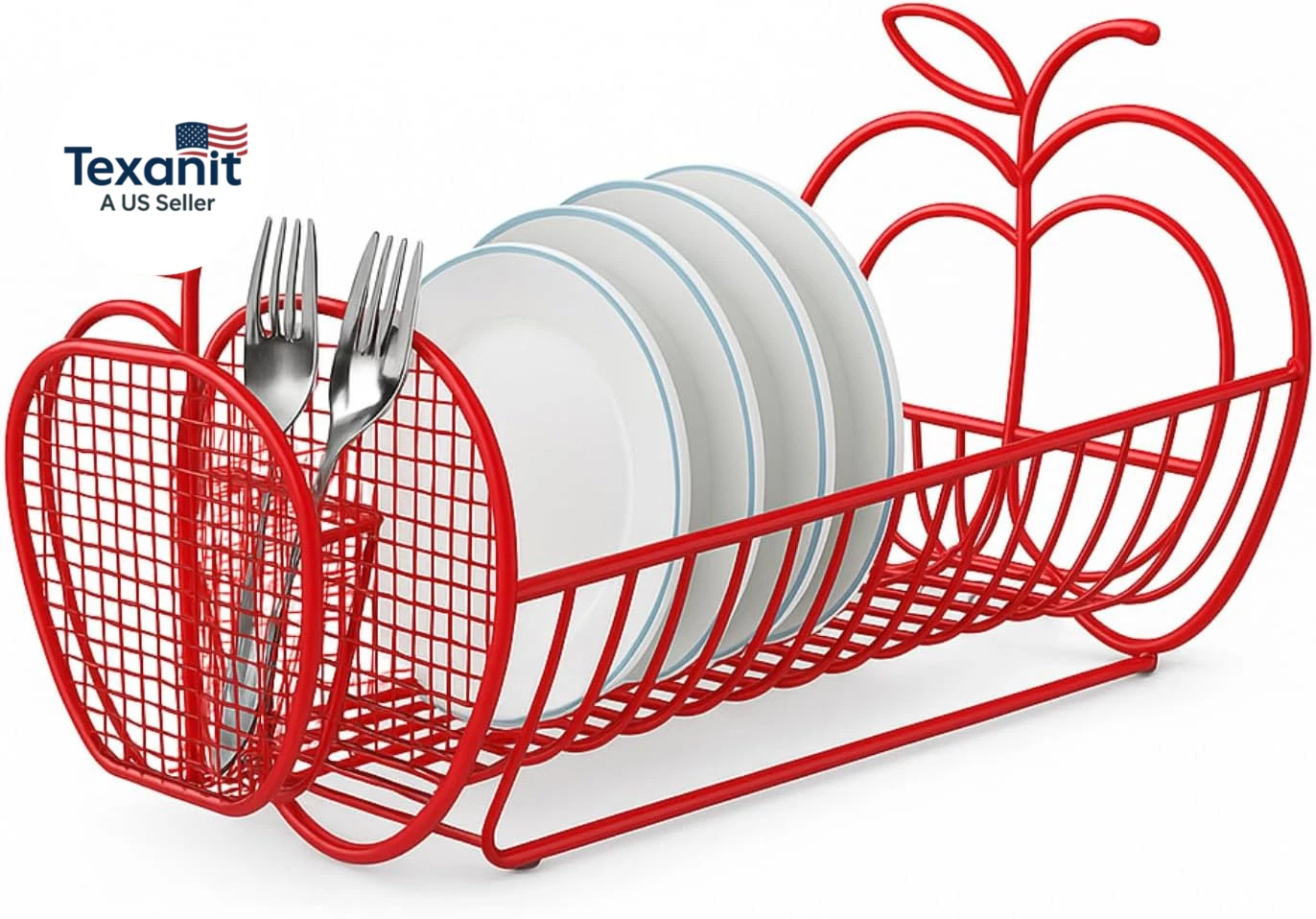 Expandable Dish Drying Rack – Apple Decor Metal Dish Drainer with Utensil Holder