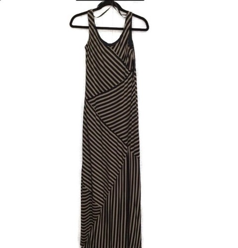 AB Studio Black And Tan Stretchy Striped Body Con Maxi Dress NEW!