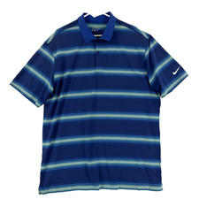 Nike Golf Polo Shirt Mens XL Blue Stripe Dri-FIT Tour Performance Short Sleeve