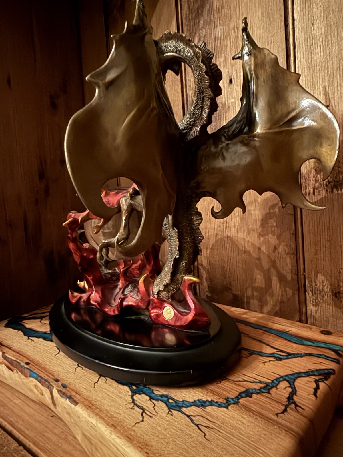 Franklin Mint “Dragon of Destiny” Bronze Statue & Crystal Ball by Julie Bell