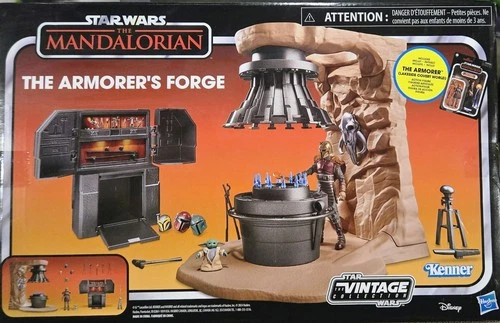 Star Wars Vintage TVC Mandalorian ARMORER'S FORGE 3.75" Hasbro Playset &Fig 2024