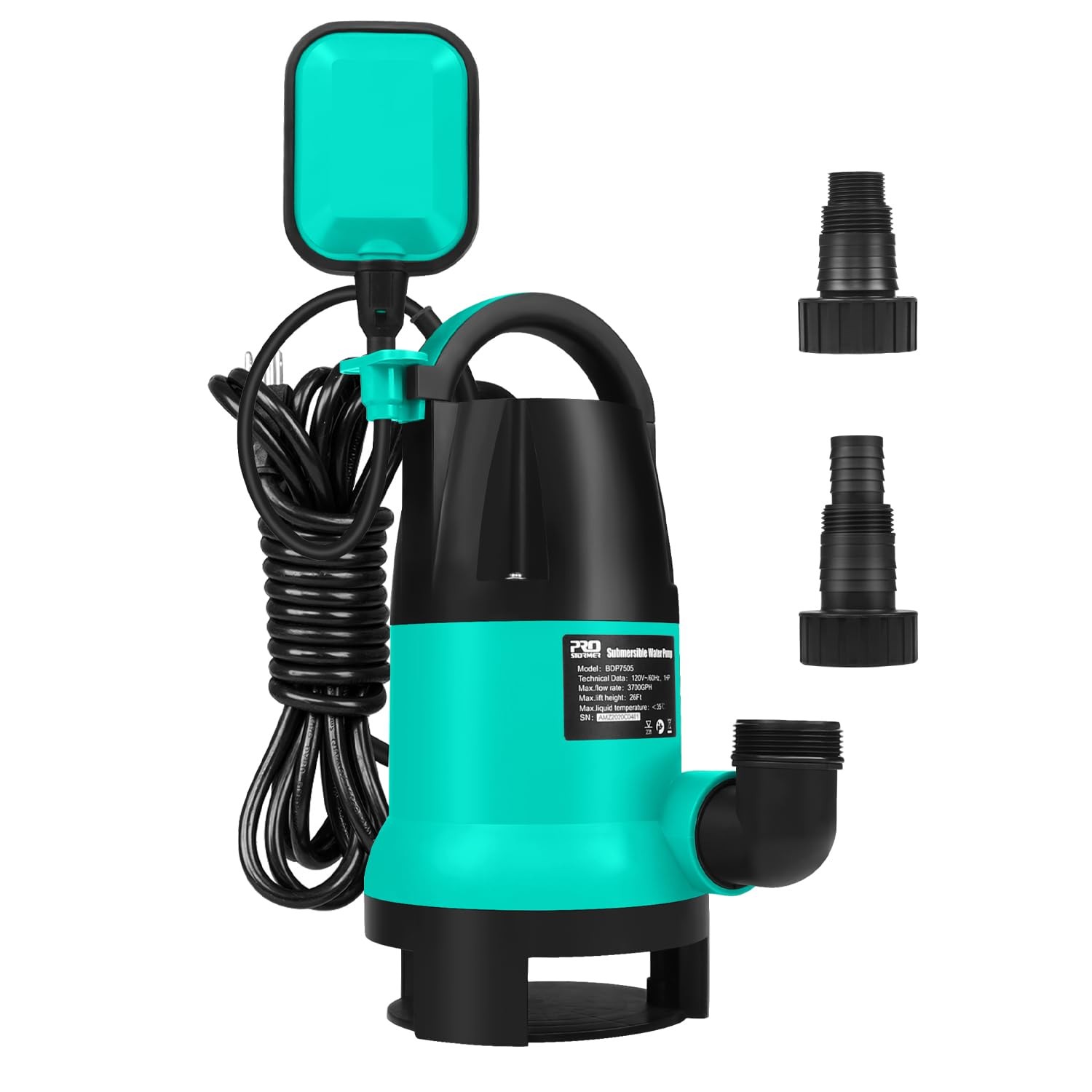 1HP 3700GPH Submersible Sump Pump for Clean or Dirty Water with Auto Float