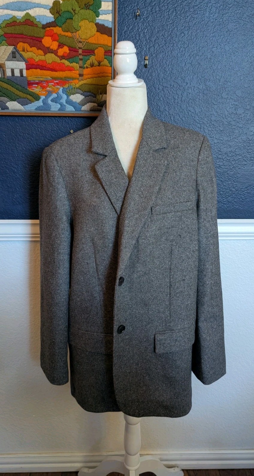 Everlane The Oversized Button Gray Herringbone Wo… - image 1