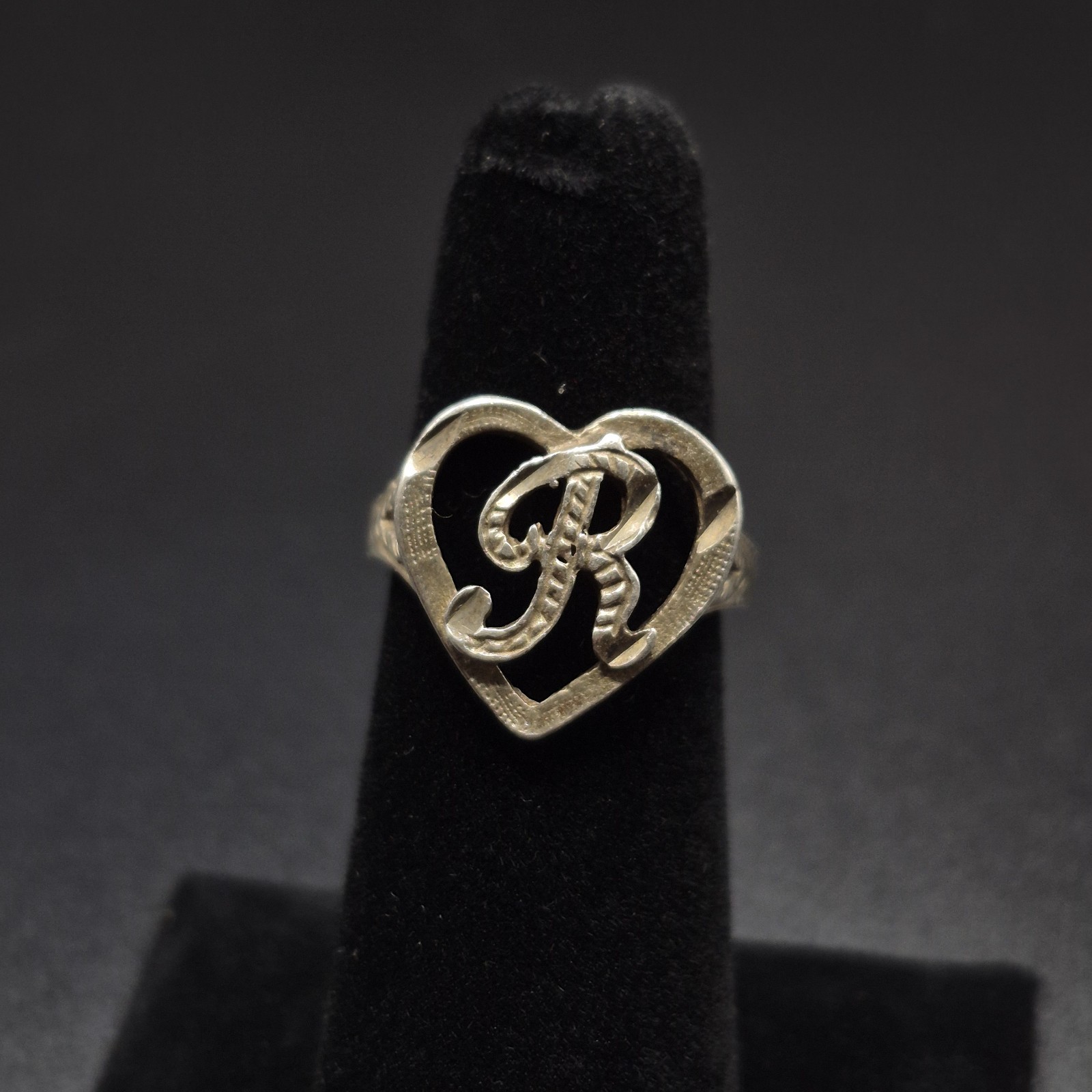 Sterling Silver Monogram Initial Script R Etched … - image 1