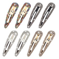 8PCS Rhinestone Hair Clips, Water Drop Crystal Hair Barrettes, Bling Metal Snap