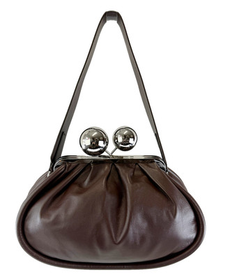 NWOT MAX MARA Pasticcino Shoulder Bag Clutch Medium Brown Glossy Napa Leather