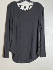 Bombom Medium Black Criss Cross Back Tunic Made In The USA Boutique L/S