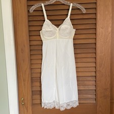 Vintage 1960's Warner white Slip Attached Bra Sz 32C Padded Lace Cups VTG