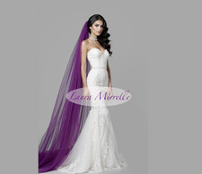 Long Dark purple wedding veil - Dark violet purple bridal veil