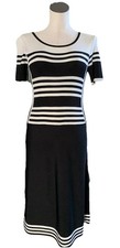 golbary Woman’s XS black white striped short sleeve sweater knit midi dress H
